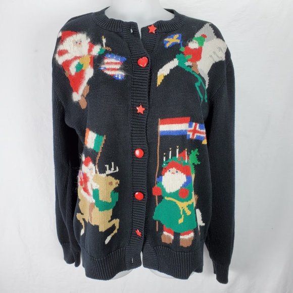Susan Bristol Sweaters - 1992 Susan Bristol Intl Santa Christmas Sweater M
